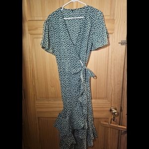 Fleur Wood wrap dress - Green with flowers